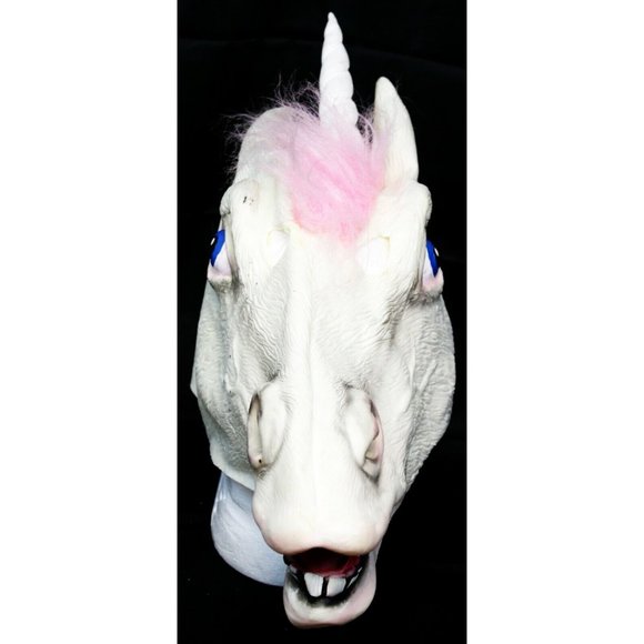 White Unicorn Horse Full Face Mask Cosplay Rubber Creepy Halloween Costume Pink - Picture 2 of 11